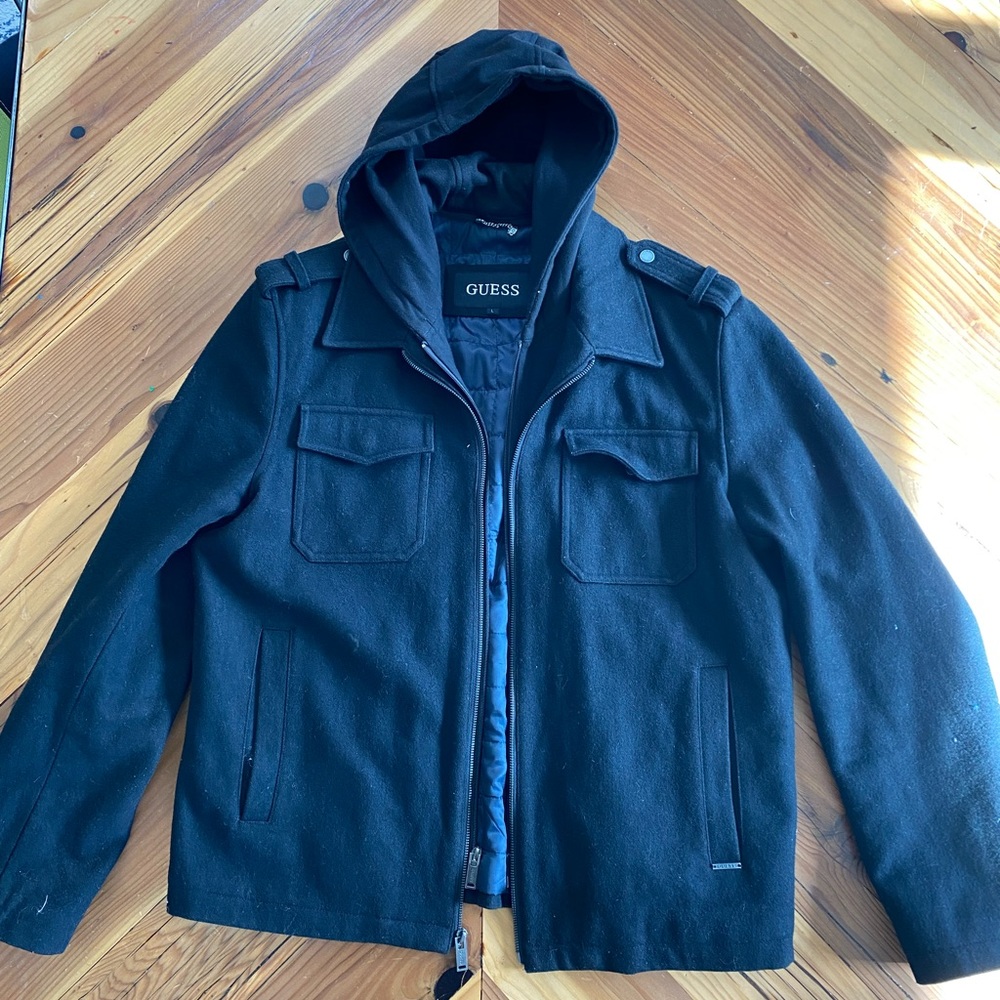 Black guess hooded peacoat